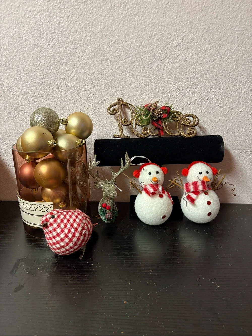 Rustic Christmas Ornament Bundle Snowmen Reindeer Peace Holiday Decor